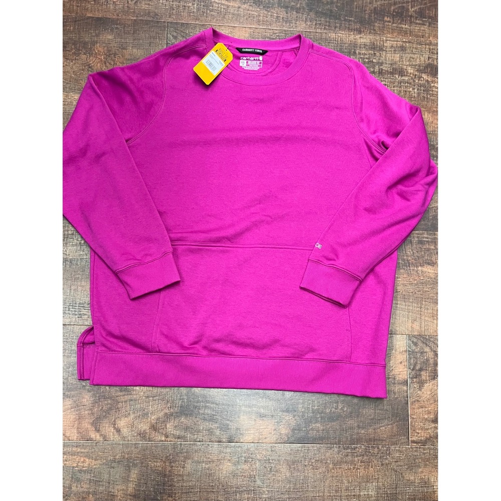 NWT Carhartt Force Women's XXL Pink Relaxed Fit Sweatshirt Pocket Crewnexk 20